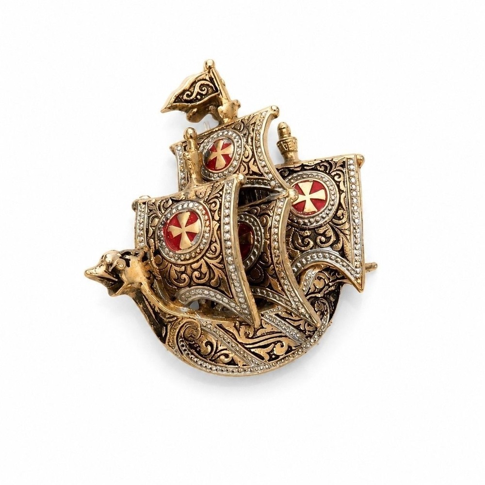 ⚜️10. Damascene Pirate Ship Brooch